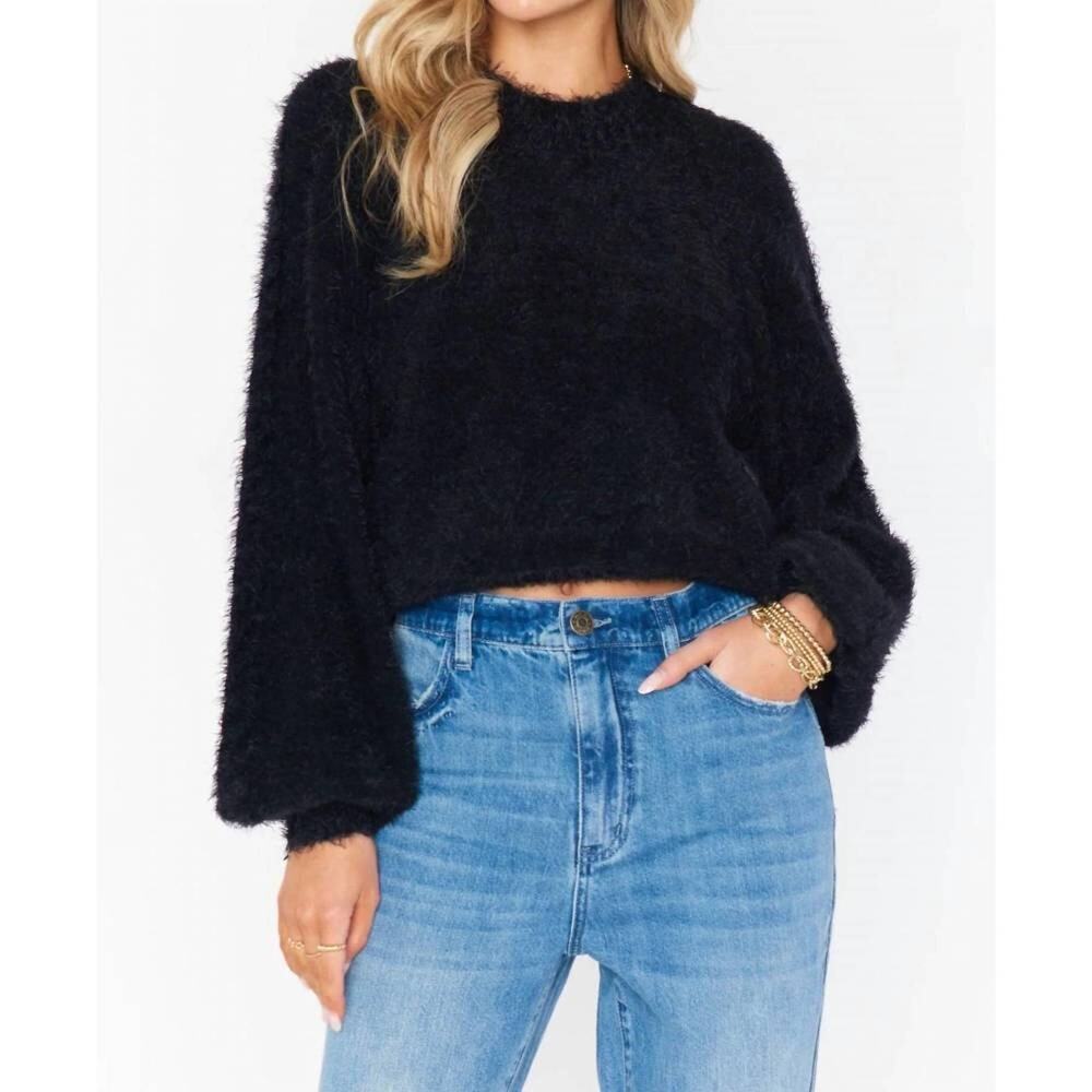 Show Me Your Mumu Sweater Small Black Vienna Eyelash Knit Mock Neck
